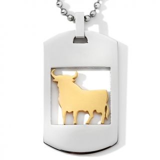 Mens 2 Tone Stainless Steel Bull Pendant with 24 Chain