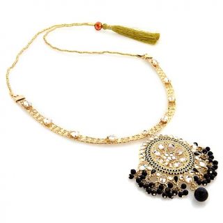  Princess Amanda Black Bead Mystery Goldtone 25 1/4 Drop Necklace