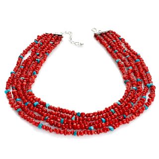Jay King 5 Row Red Coral and Turquoise Sterling Silver 18 Necklace at