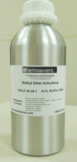 Diethyl Ether Anhydrous ACS 99 Certified 500ml