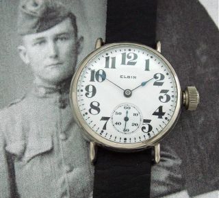 Crisp Mens WWI Era Elgin Trench Watch Serviced