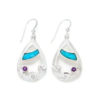 Jay King Turquoise, Amethyst and CZ Sterling Silver Drop Earrings at
