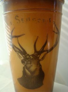  Souvenir Seneca Falls New York NY Fostoria Elk Deer Vase Brown