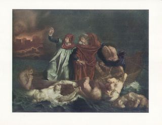 Eugene Delacroix Authentic Vintage Print Made in 1939 Dante and Virgil