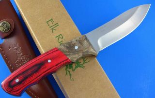 Elk Ridge Burl Wood Handle Fixed Blade Full Tang Drop Point Hunting