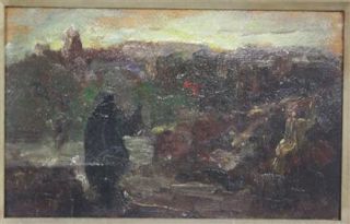 Oil painting Attributed to Eugene Higgins, Figure in a Landscape
