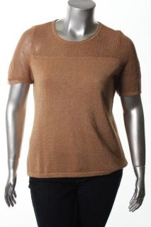 Ellen Tracy New Gold Metallic Short Sleeve Pullover Sweater Top XL