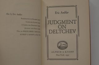 Judgement on Deltchev by Eric Ambler (1951) First Edition HCDJ (mylar