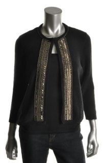 Private Label New Black Embellished Three Quarter Sleeves Sweatercoat
