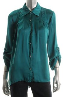 Sunny Leigh New Green Button Down Embellished Satin Oversized Blouse