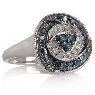 Blue White Diamond Sterling Silver Circles Ring   .37ct