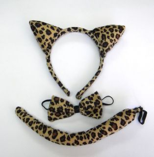 Leopard Headband Ears Tail Bow Tie Costume Fancy Dress