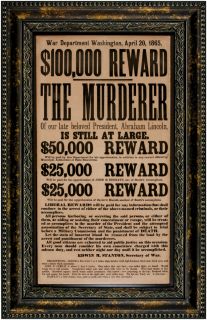  Lincoln Assassination / John W. Booth $100,000 REWARD POSTER Broadside