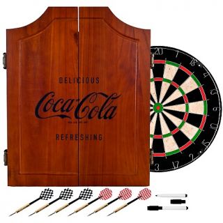 Coca Cola Dartboard with Wood Cabinet and Darts