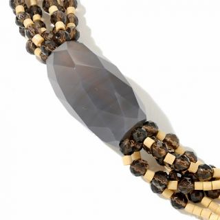  Smoky Quartz and Wood Bead 36 Sterling Silver Necklace