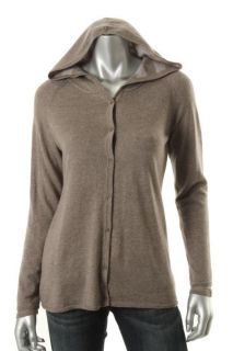 Eileen Fisher Brown Wool Heathered Stripes Reversible Hooded Sweater