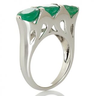 Emerald Three Stone Sterling Silver Ring   3.69ct