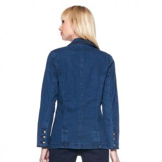 DG2 Pinstripe Denim Blazer with Crest Applique