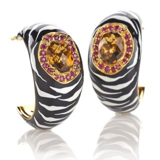 Sima K 3.78ct Cinnamon Quartz and Ruby Vermeil Zebra Earrings