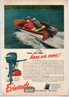 Original 1954 Vintage Ad Evinrude Outboard Motors Big Twin 25 HP Wood