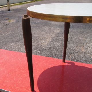 vintage mid century modern end tables round laminate top with brass