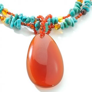 Jay King Pear Carnelian Pendant with Beaded 2 Row Necklace