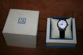 Esq Swiss Mens Watch White Face Black Leather Band