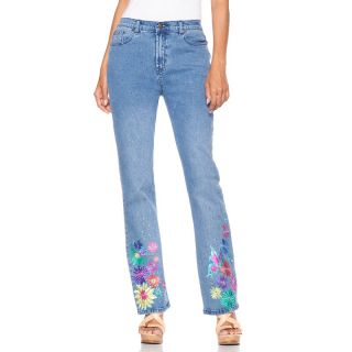 Diane Gilman DG2 Floral Butterfly Embroidered Boot Cut Jeans