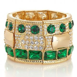 Universal Vault Emerald Color Stone and Clear Crystal Goldtone Stretch