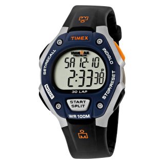 Timex Mens Ironman 30 Lap Memory Chrono Black and Blue Resin Watch at