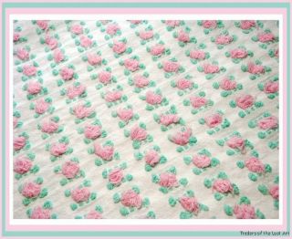 Beautiful Vintage Cabin Craft Baby Pink Needle Tufted Chenille 18 inch