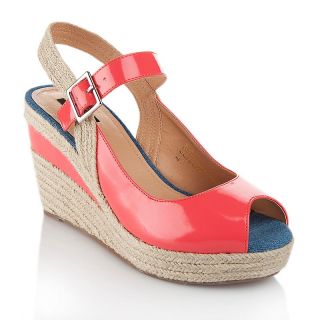 Shoes Sandals Wedges theme® Patent Peep Toe Espadrille Wedge