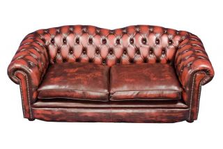 English Braunton Style Red Leather Chesterfield Sofa