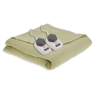 Sunbeam Soft Woven Electric Heated Blanket Queen Size Sage Green
