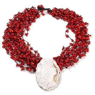 Jewelry Necklaces Beaded Italy Cameo 65mm Sardonyx and Coral