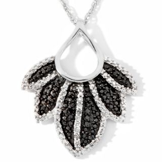 Black and White Diamond Accented Sterling Silver Leaf Pendant with
