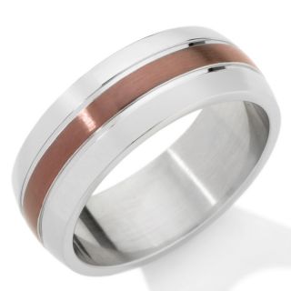 Mens Stainless Steel Chocolate Brushed Stripe 8mm Wedding Band