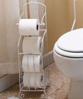 White Toilet Paper Holder Stand Storage Holds Extra Rolls Space Saver