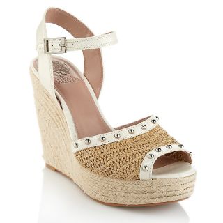 Vince Camuto Halen Leather and Raffia Wedge Sandal