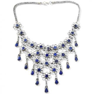 BAJALIA Lapis Silvertone Floral Garden 19 Bib Necklace