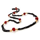 Bajalia Sanjita Black, Coral Color and Cream Beaded 60 Necklace