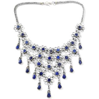 BAJALIA Lapis Silvertone Floral Garden 19 Bib Necklace