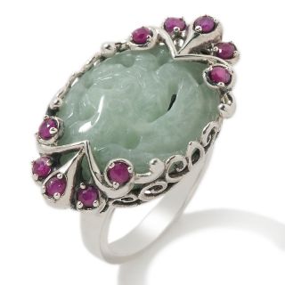 Jade of Yesteryear Green Jade and Ruby Sterling Silver Ring