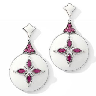 Carlo Viani White Agate, Ruby and Diamond Sterling Silver Earrings at