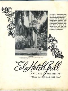 eola hotel grill menu natchez mississippi 1956