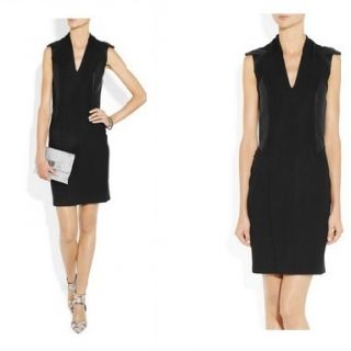 695 Helmut Lang Blistered Leather Paneled Stretch Wool Jersey Dress