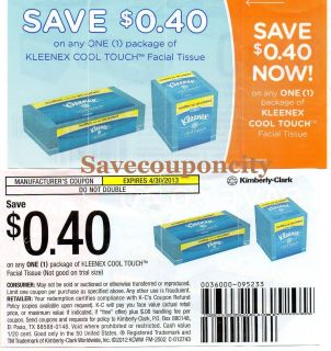 12 40 on ONE KLEENEX COOL TOUCH Facial Tissue COUPONS 4 30 13
