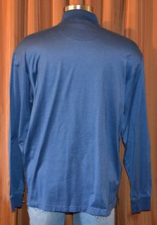Faconnable Long Sleeve Blue Casual 100 Cotton Stripe Polo Shirt Mens