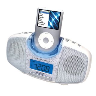 112 3105 jensen white clock radio with ipod compatible dock rating be
