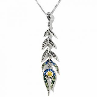 120 002 marcasite and crystal sterling silver peacock pendant with 18